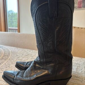 Lucchese Black Leather Western Cowboy Boots